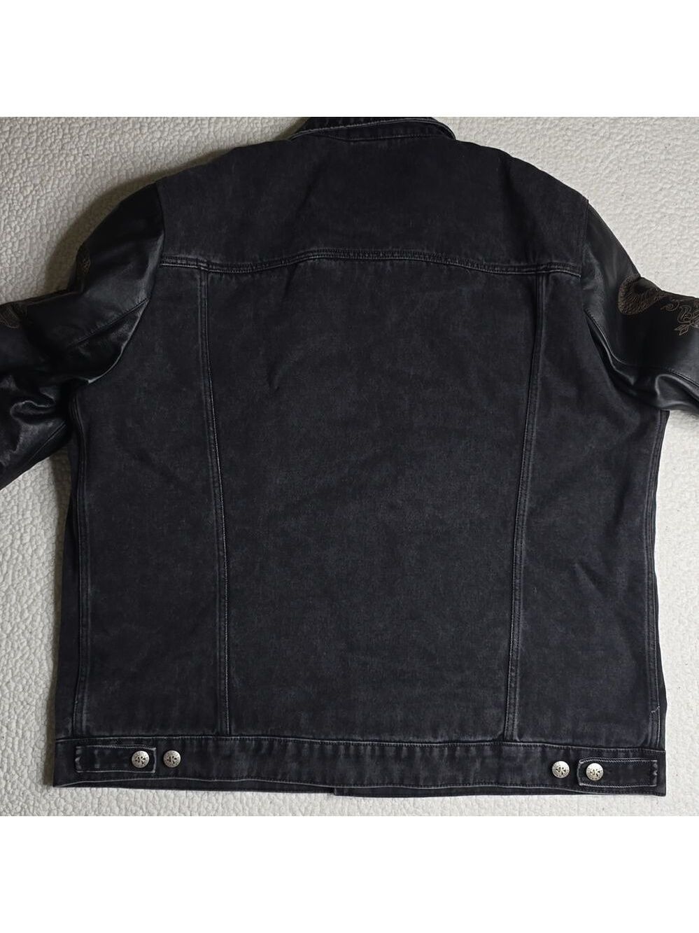 John Richmond - Denim and Laser Cut Leather Jacket in Black Large - Picture 4 of 16